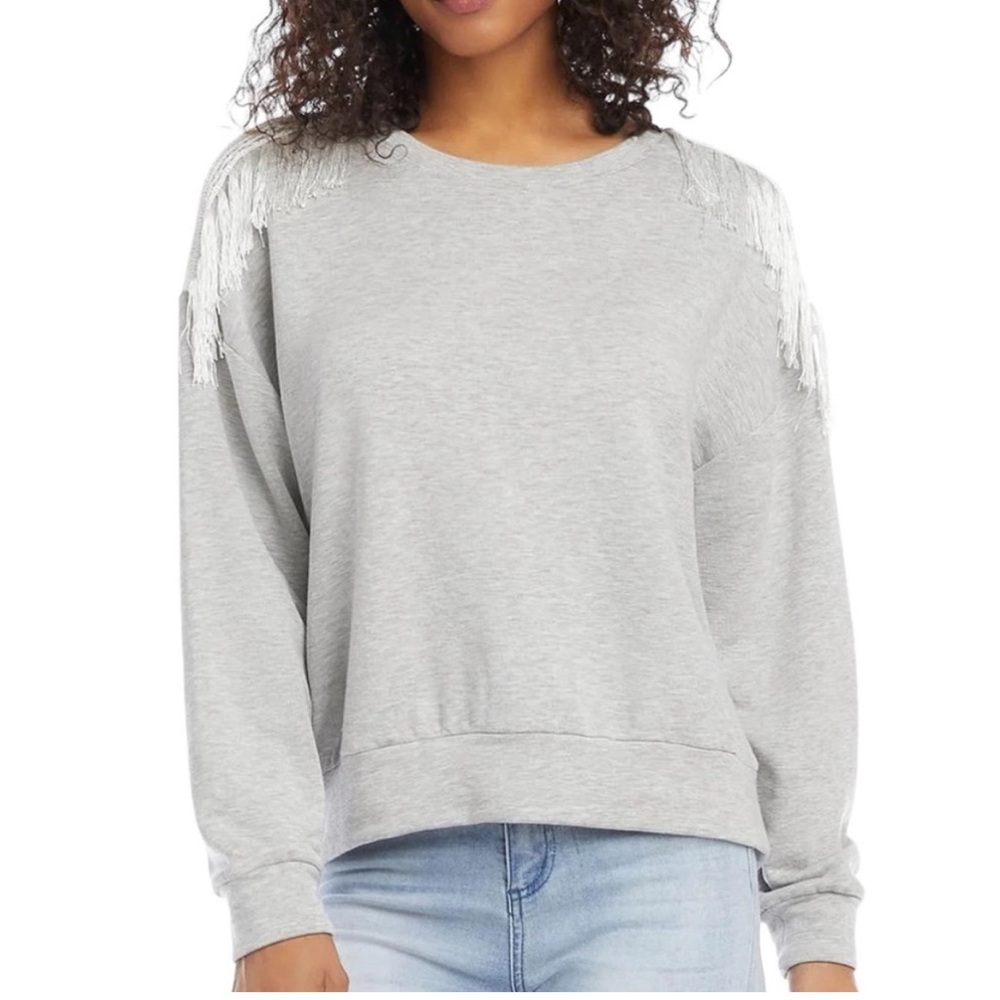 Karen Kane Fleece lined super soft Sweatshirt with adorable Fringe Size Large